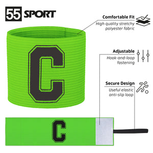 Green Captain's Armband for Football Teams in Adults and Kids Sizes