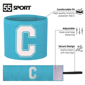 Light Blue Captain's Armband for Football Teams in Adults and Kids Sizes