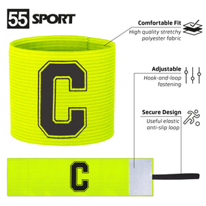 Neon Yellow Captain's Armband for Football Teams in Adult and Kids Sizes